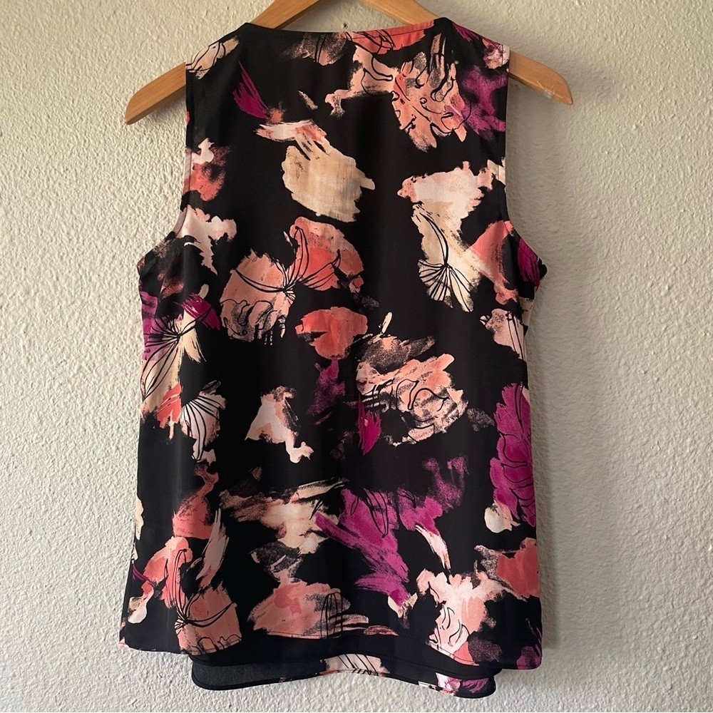 Nine West Blouse Top Women’s S Black Floral Abstract Lined Sleeveless Career - Picture 6 of 10